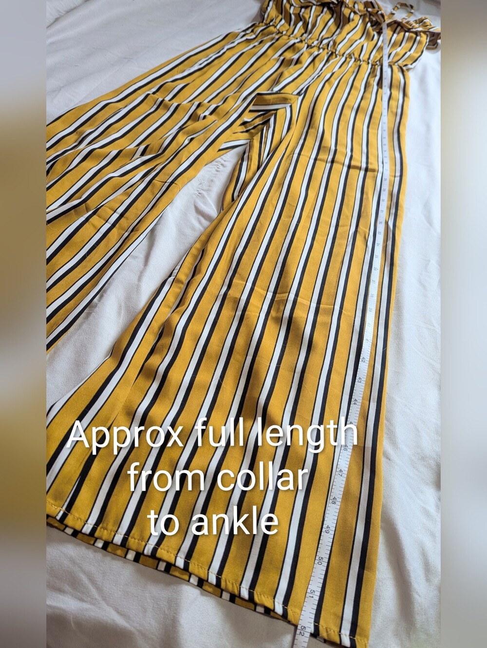Size Small Bluenotes EUC Yellow White Striped Wide Leg Ruffle Jumpsuit Romper - Picture 12 of 14